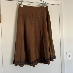 April Cornell Vintage 100% Wool Brown Floral Embroidered Women’s Midi Skirt